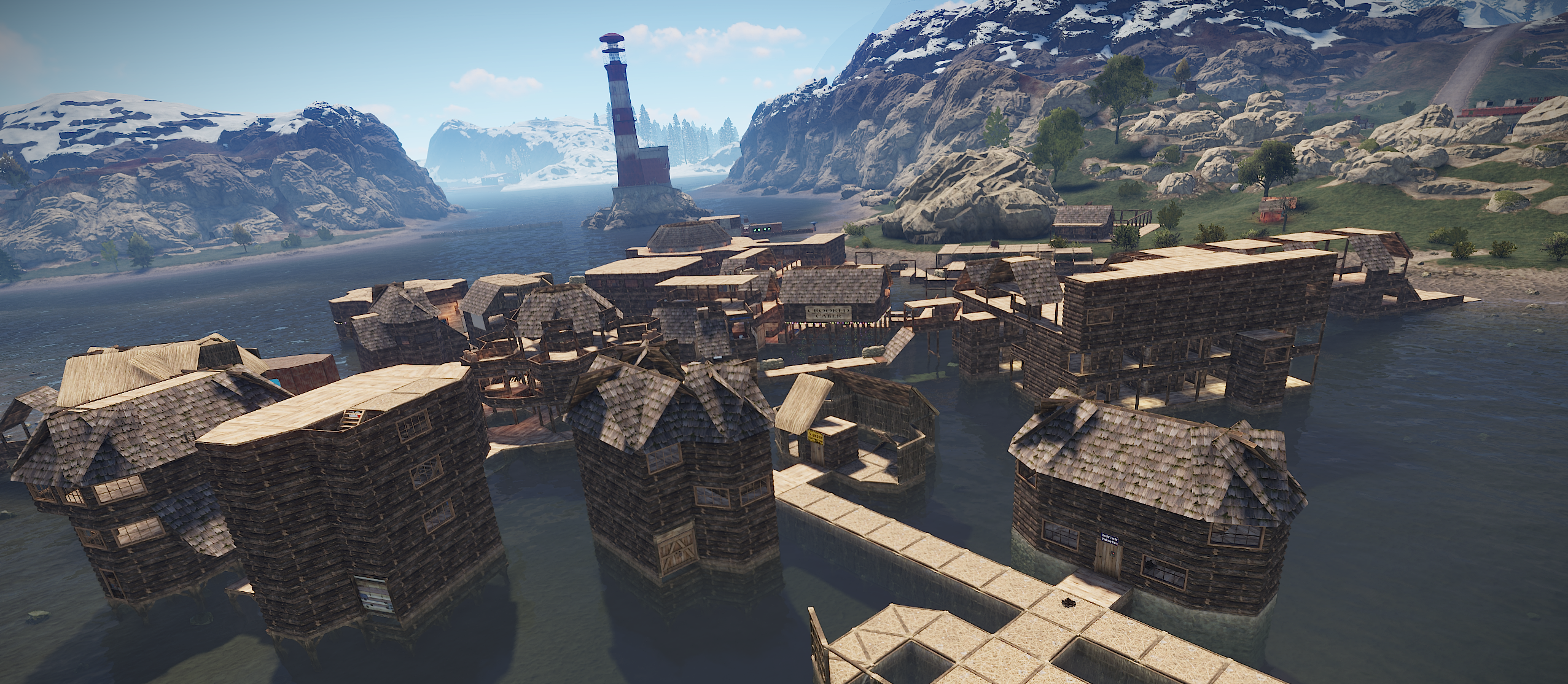 Village de joueurs construit sur le littoral dans Rust