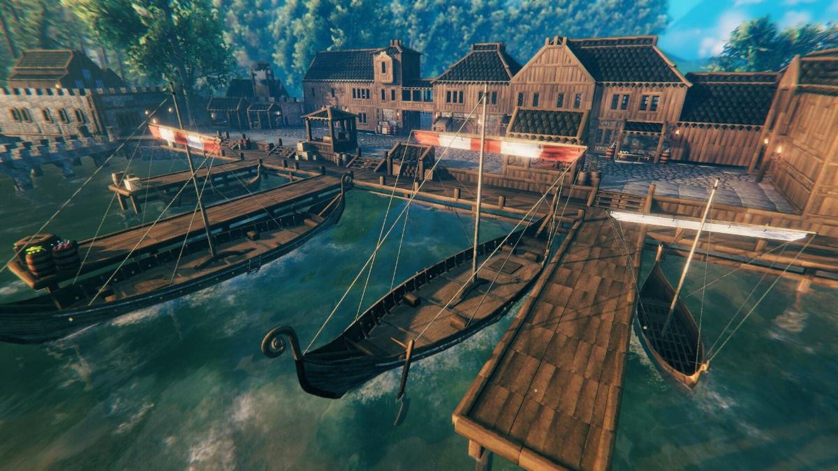 Port et maisons en bois dans Valheim