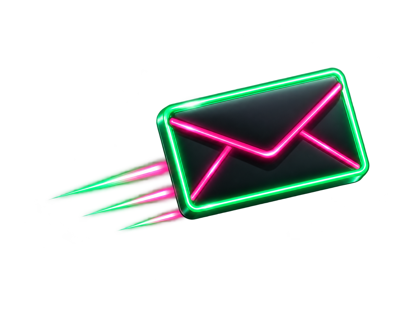 Une enveloppe néon verte et rose prend son envol