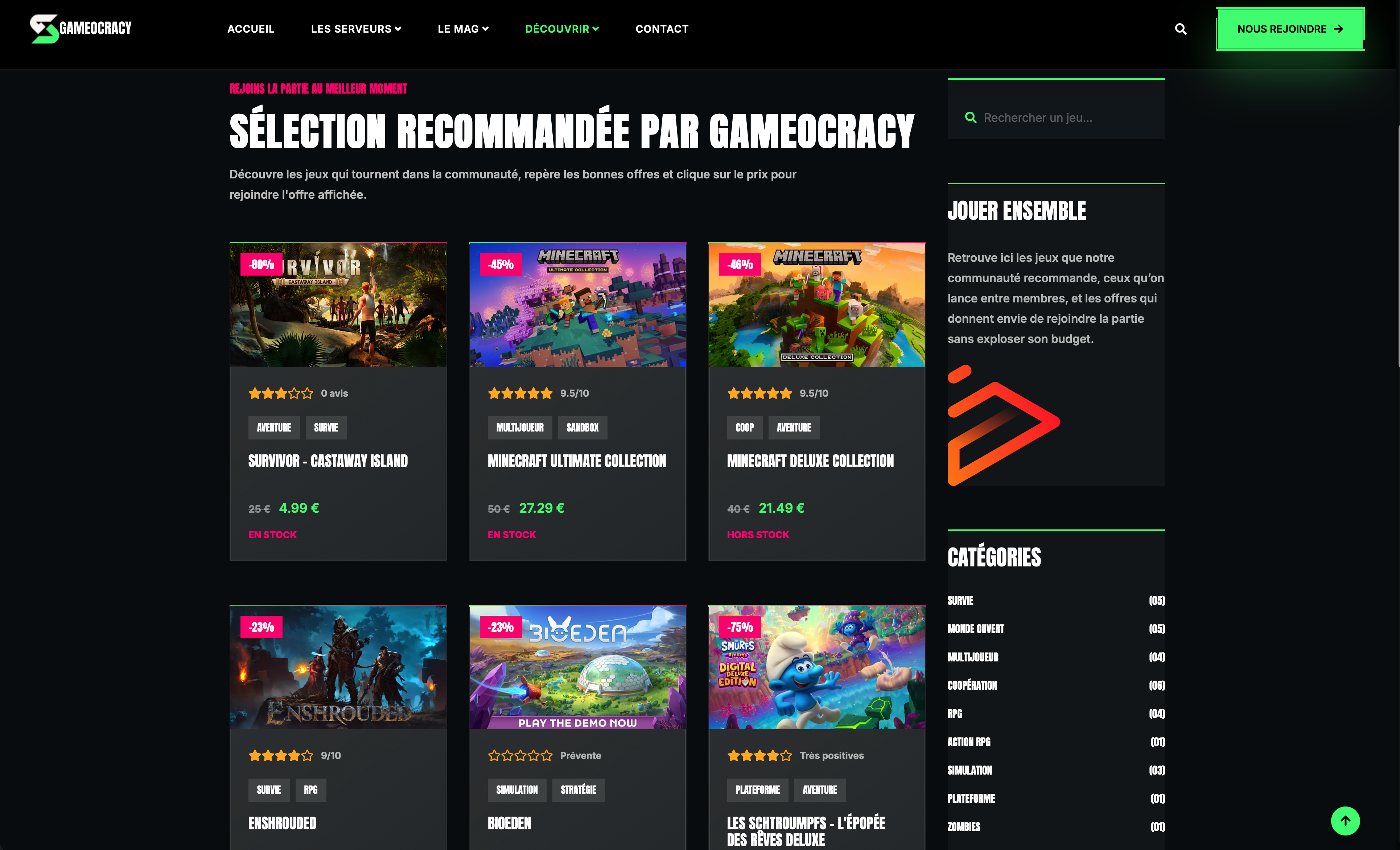 Capture de la sélection de jeux Gameocracy du 5 octobre 2026