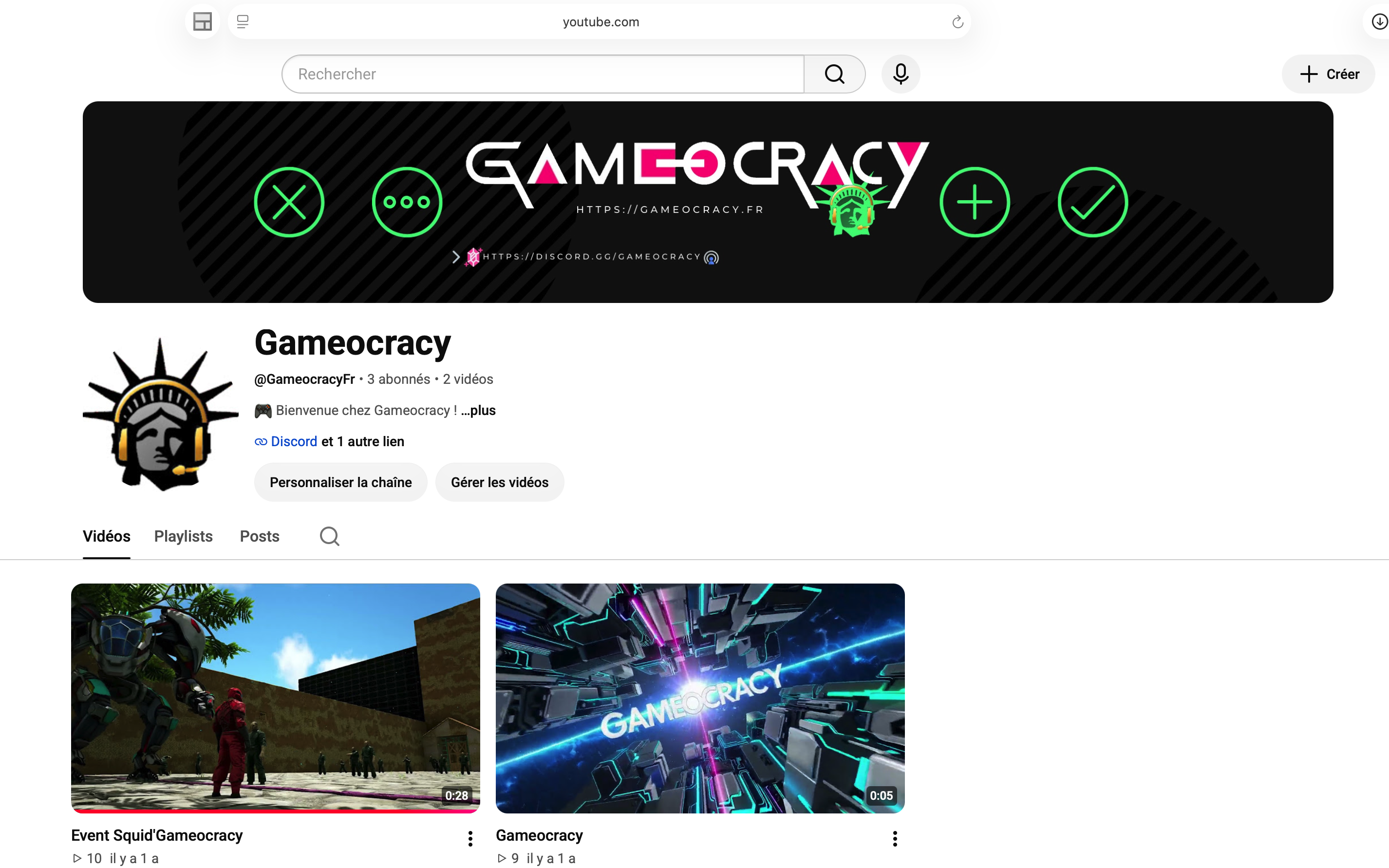 Page YouTube officielle de Gameocracy