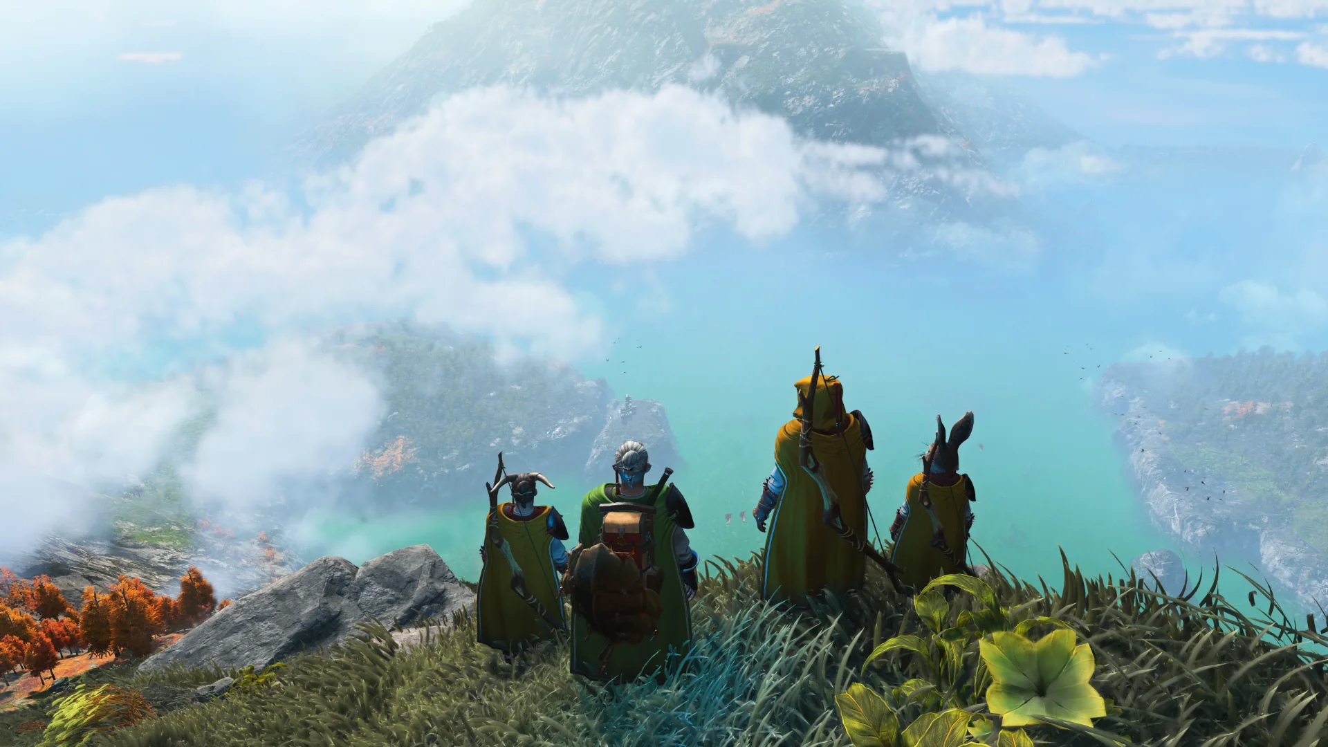 Quatre aventuriers face aux montagnes et aux nuages de Light No Fire